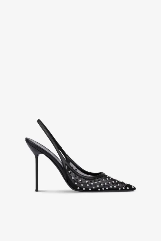 Slingbacks in black and crystal mesh sold by Paris Texas