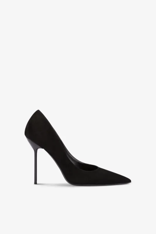 Pointed pumps in soft black suede leather sold by Paris Texas