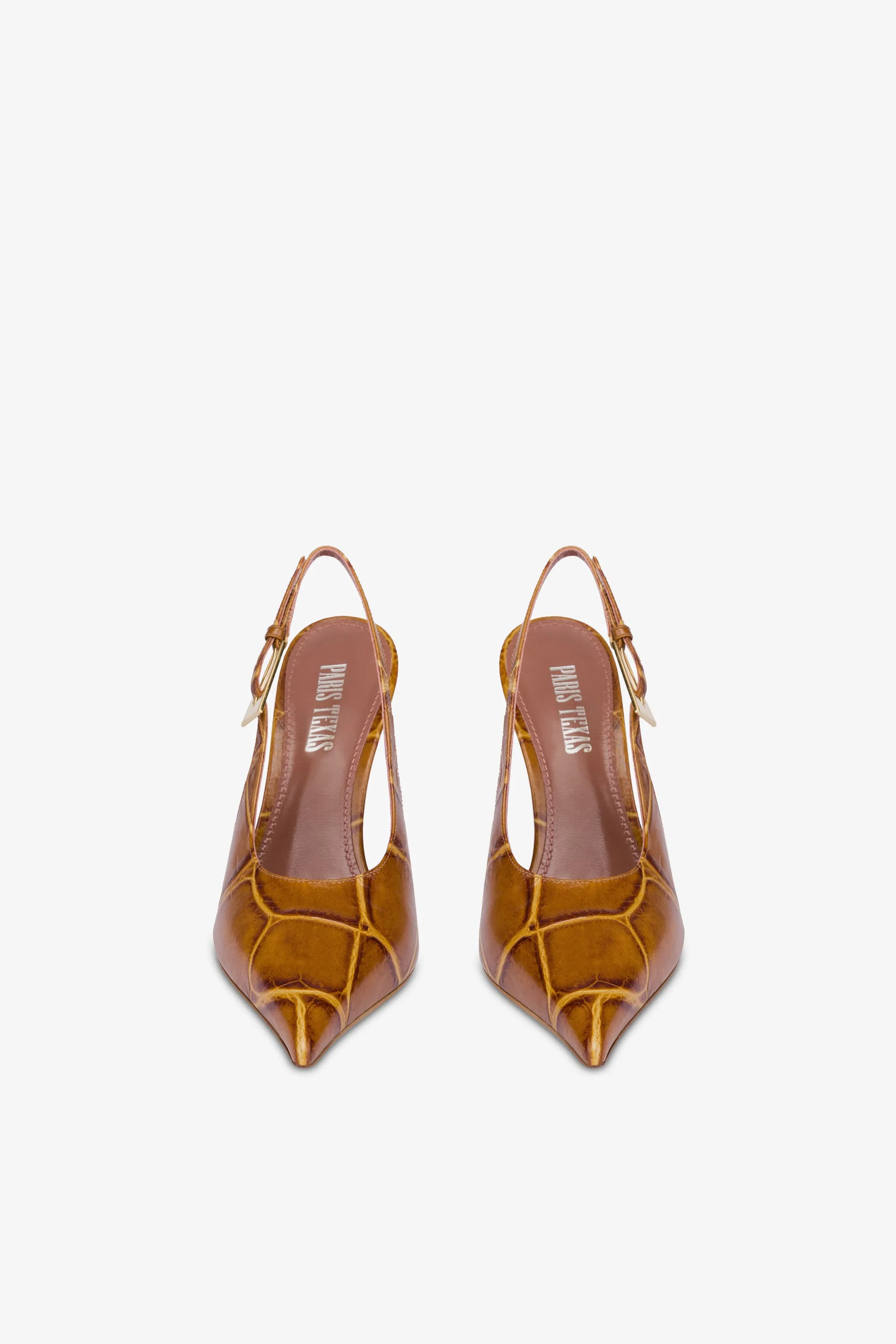Sharp, pointed slingback pumps in capim soft croco-embossed leather sold by Paris Texas product image thumbnail 3