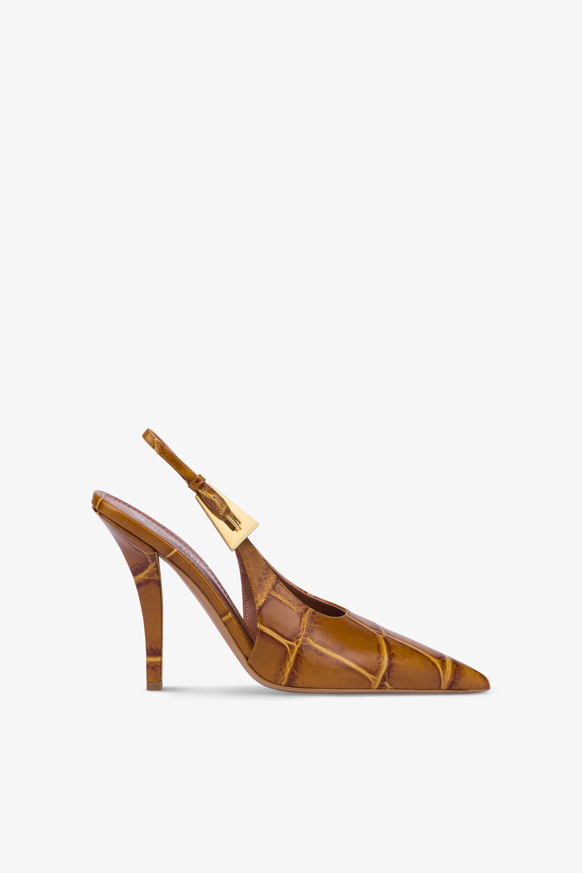 Sharp, pointed slingback pumps in capim soft croco-embossed leather sold by Paris Texas