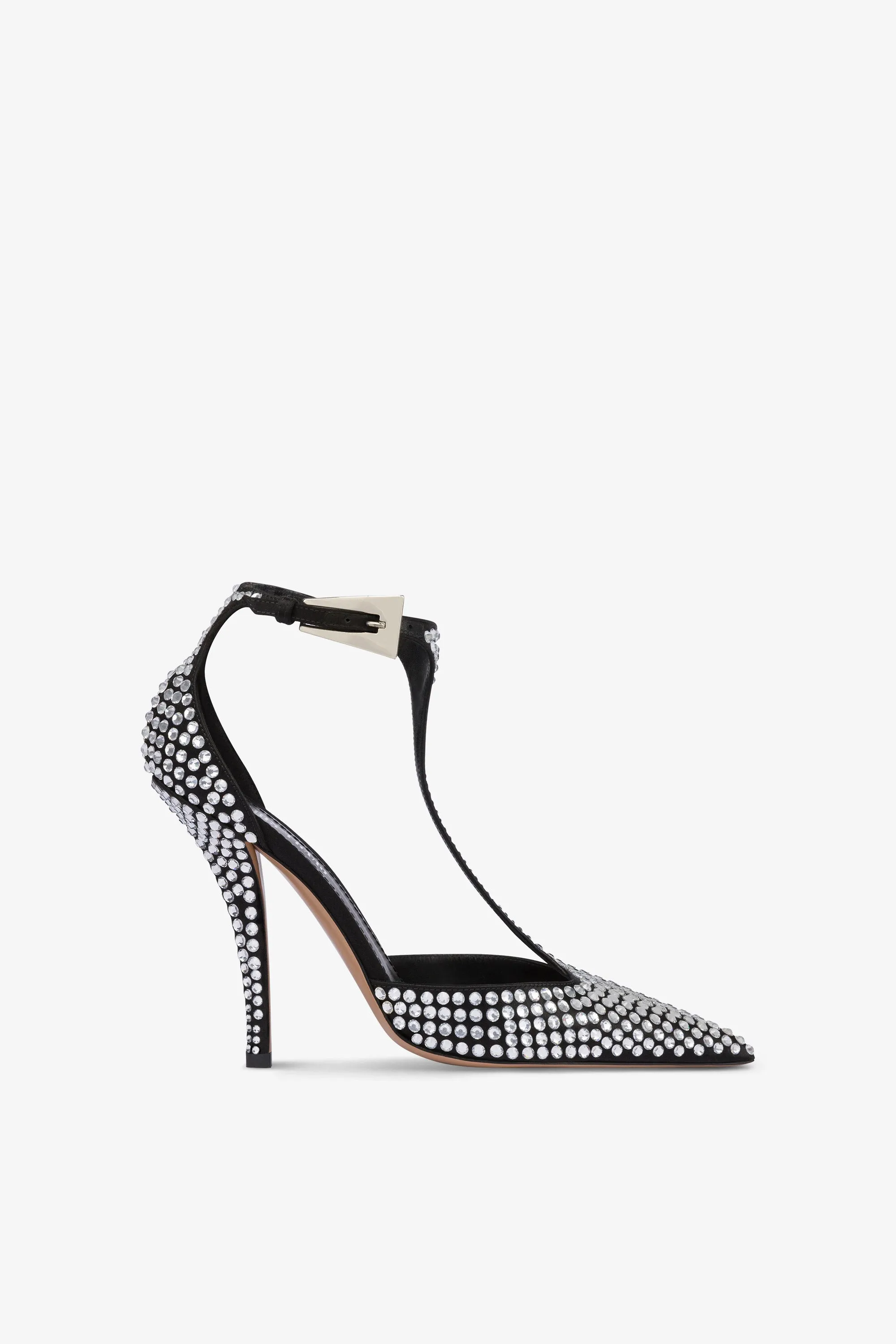 Pumps in black satin with crystals sold by Paris Texas