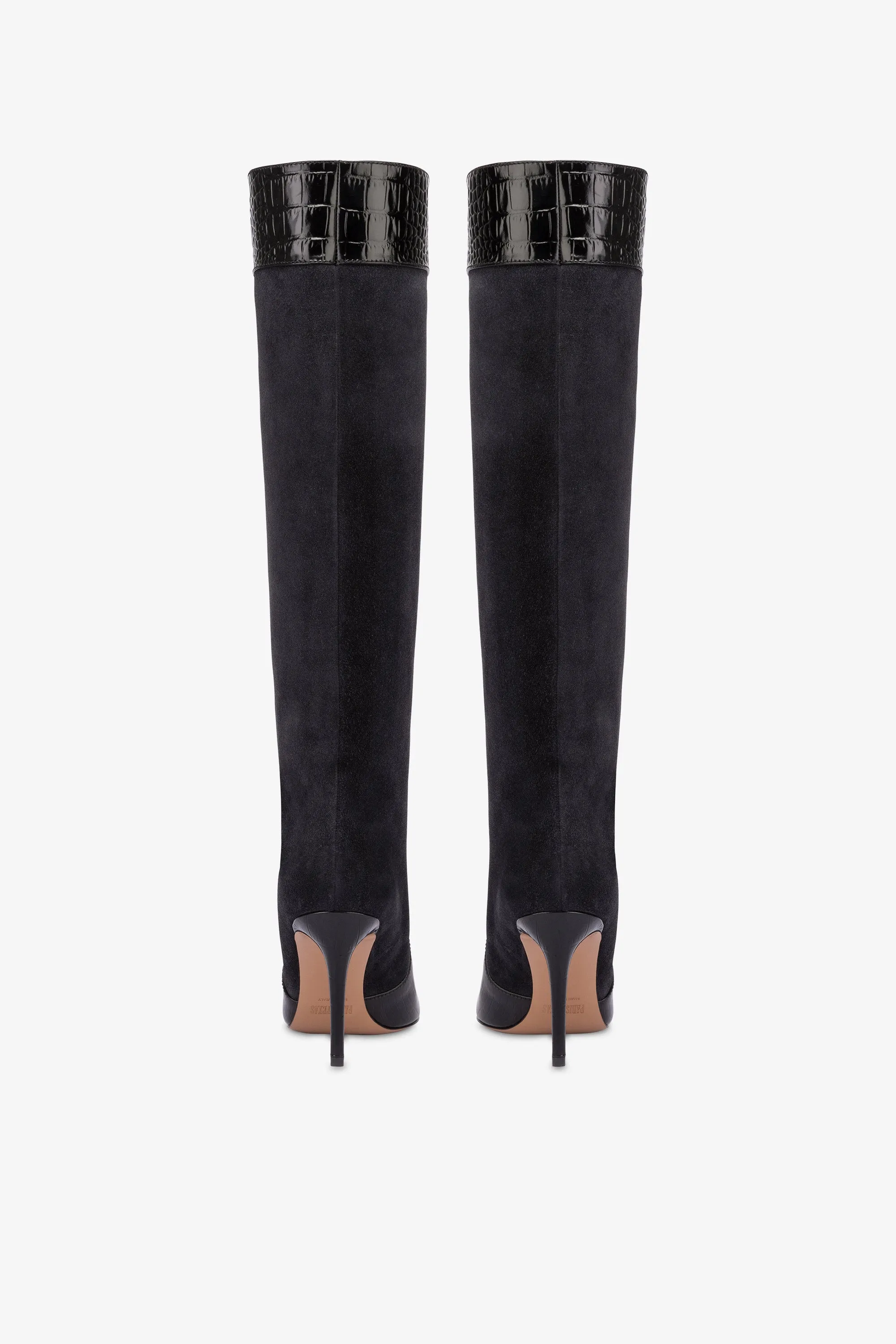 Long, pointed boots in black and off-black croco-embossed and suede sold by Paris Texas product image thumbnail 4