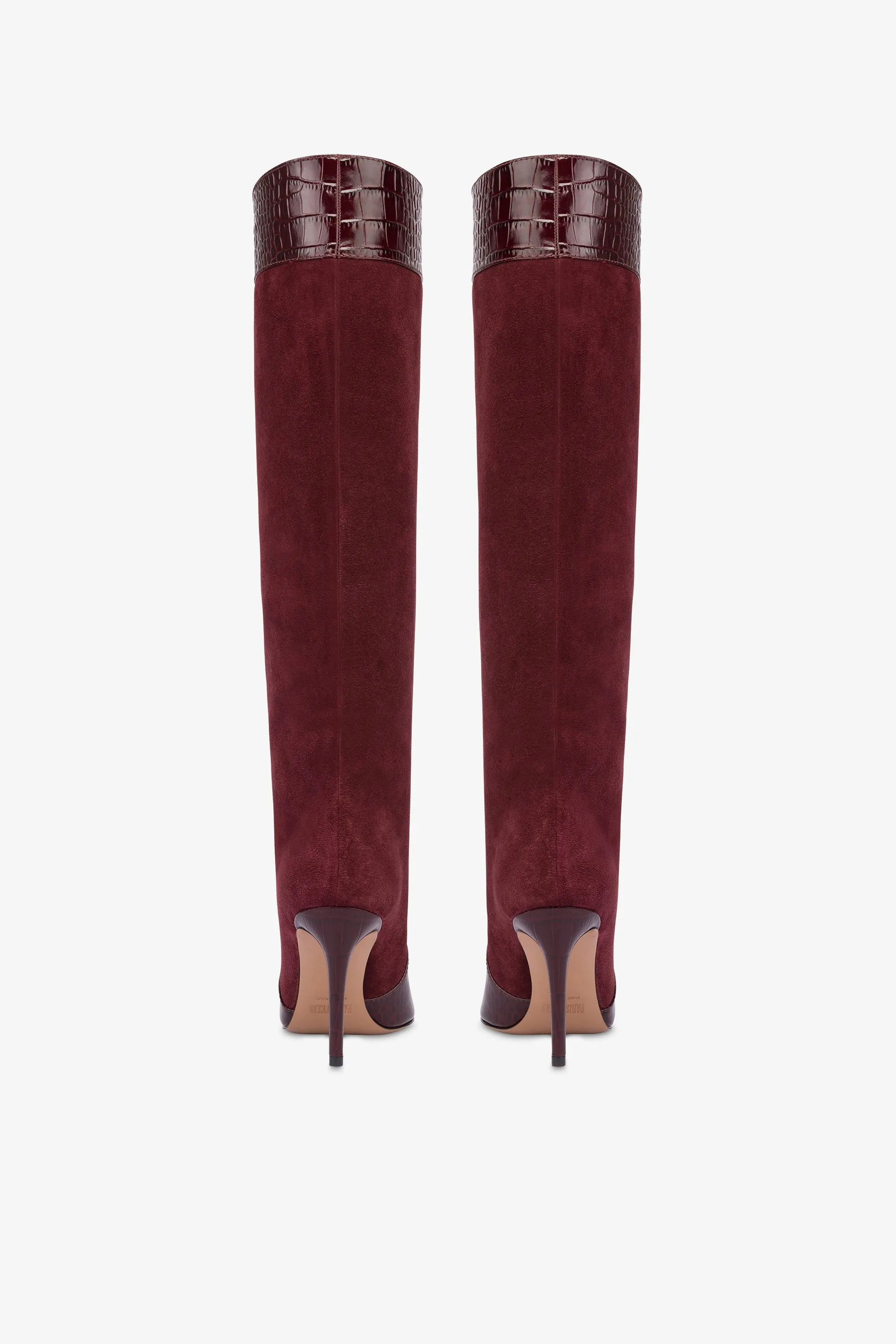 Long, pointed boots in rouge noir and Kenya croco-embossed and suede sold by Paris Texas product image thumbnail 4