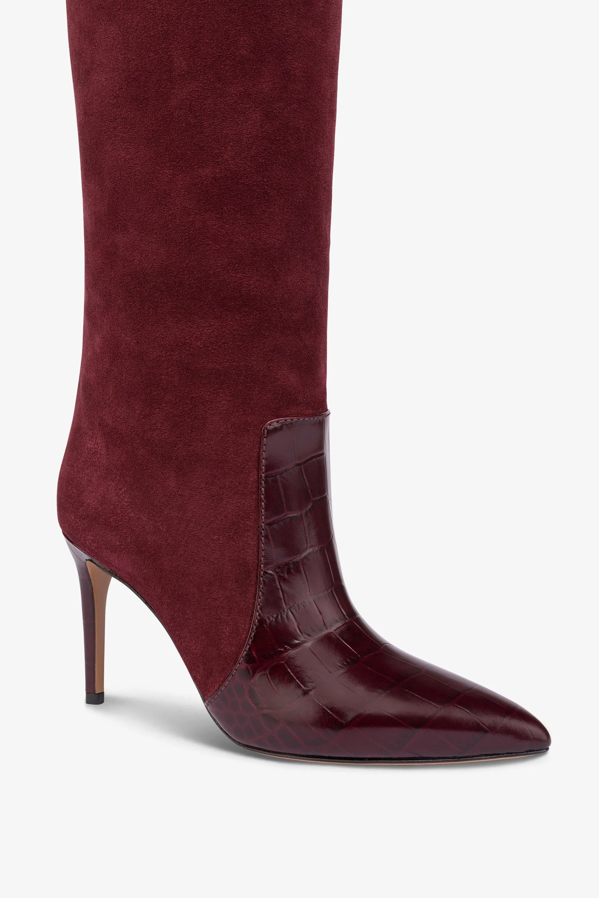 Long, pointed boots in rouge noir and Kenya croco-embossed and suede sold by Paris Texas product image thumbnail 5