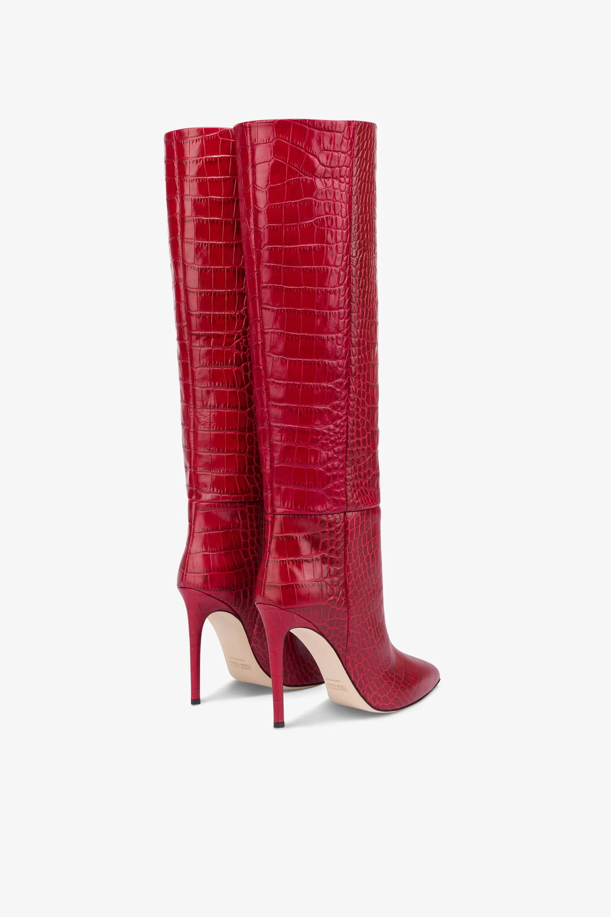 Pointed knee-high boots in red soft croco-embossed leather sold by Paris Texas product image thumbnail 3