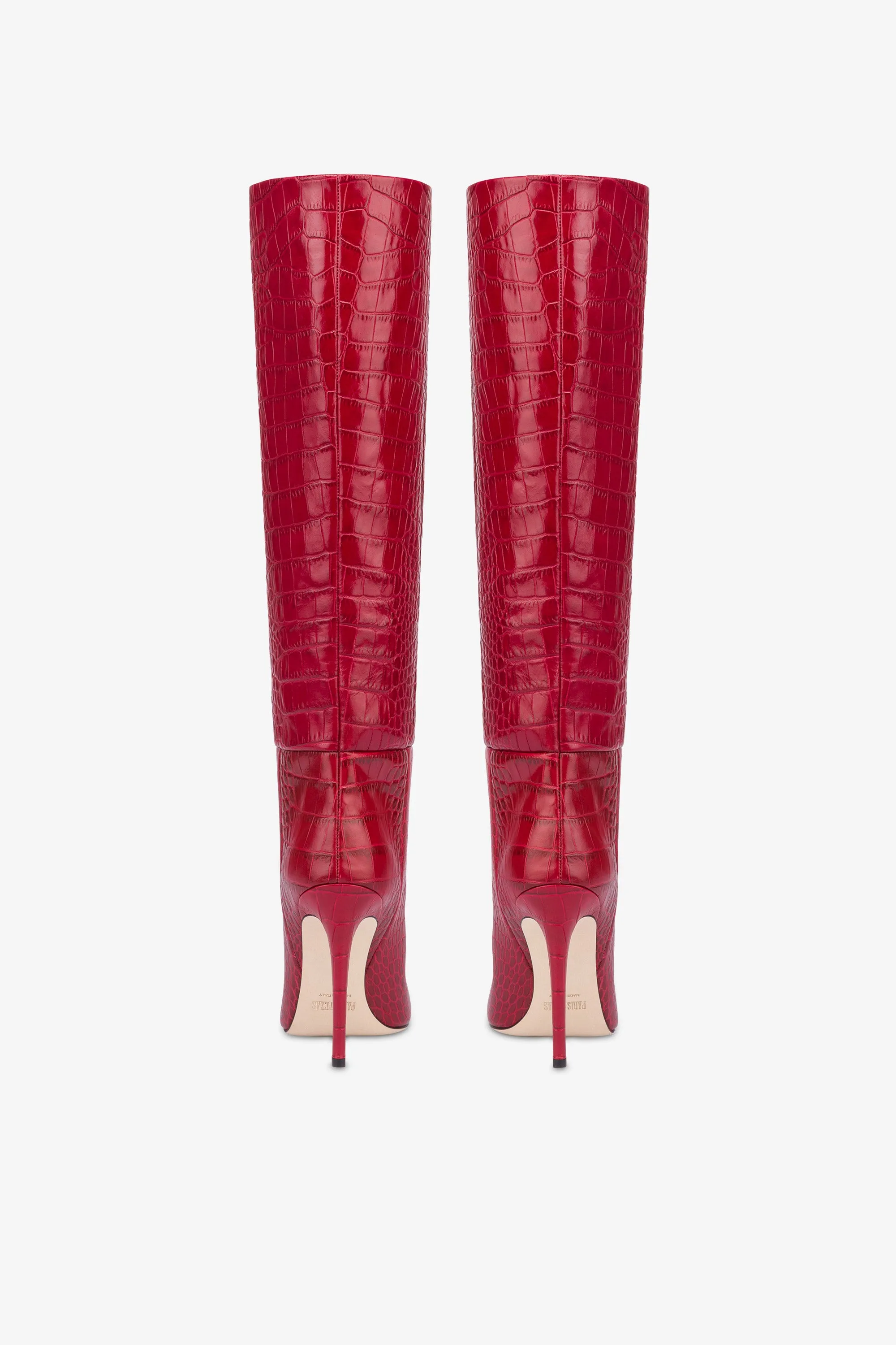 Pointed knee-high boots in red soft croco-embossed leather sold by Paris Texas product image thumbnail 4