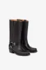 Square-toe boots in smooth black leather sold by Paris Texas