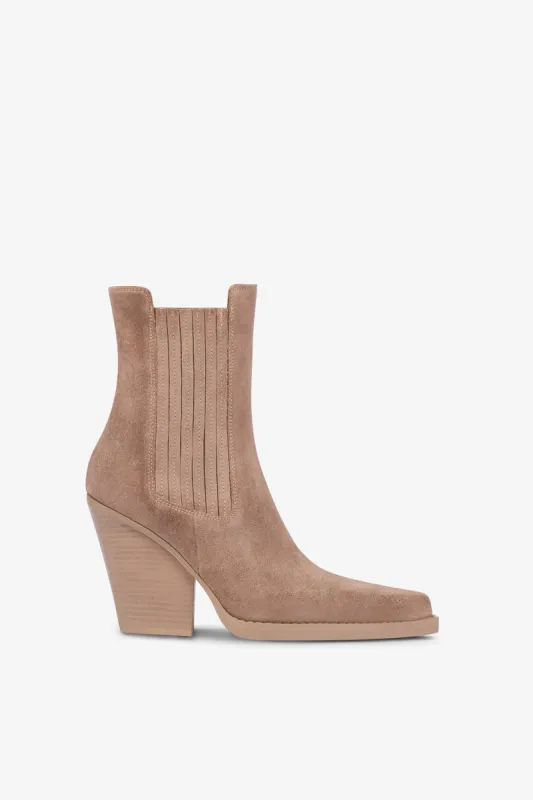 Square-toe ankle boots in koala suede leather sold by Paris Texas
