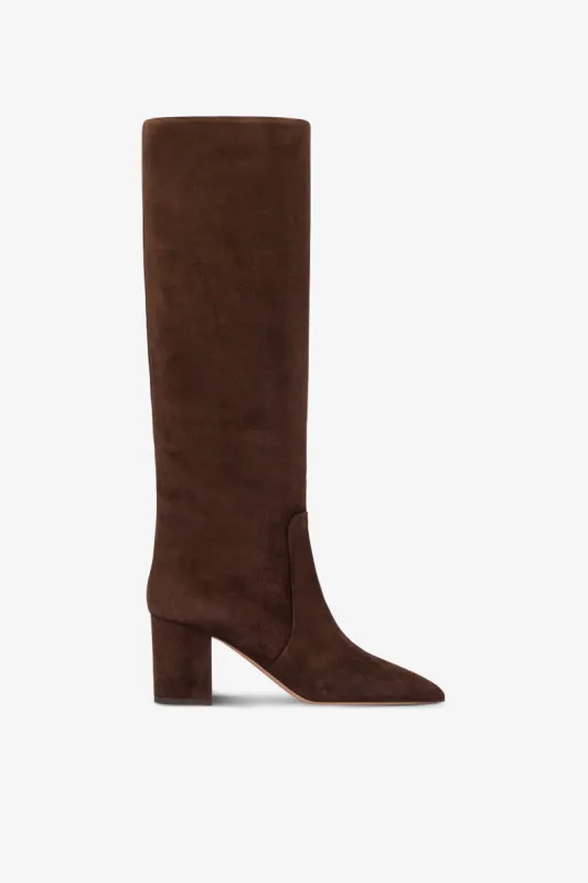 Knee-high boots in soft pepper suede leather sold by Paris Texas
