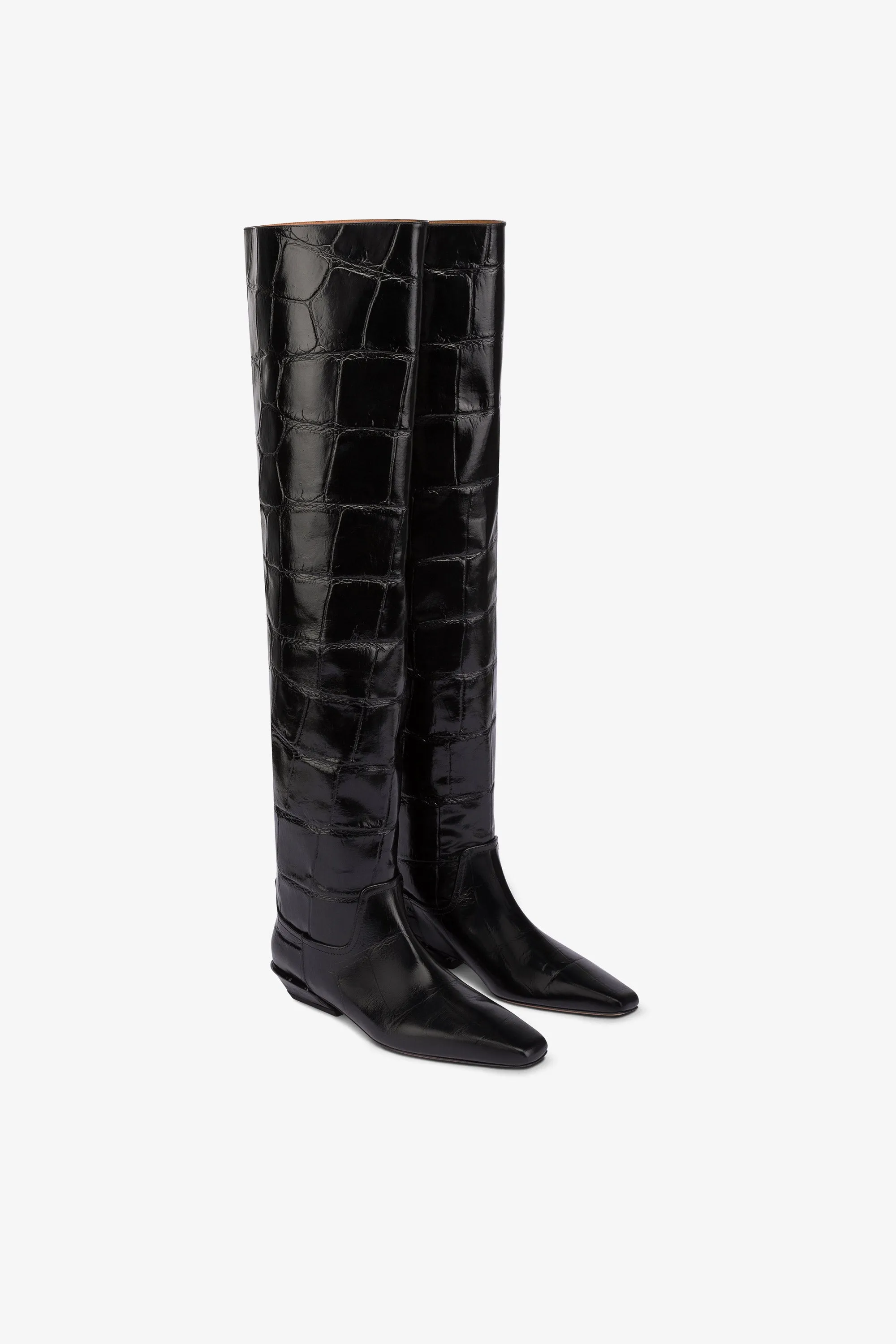 Over-the-knee boots in black croco-embossed leather sold by Paris Texas product image thumbnail 2