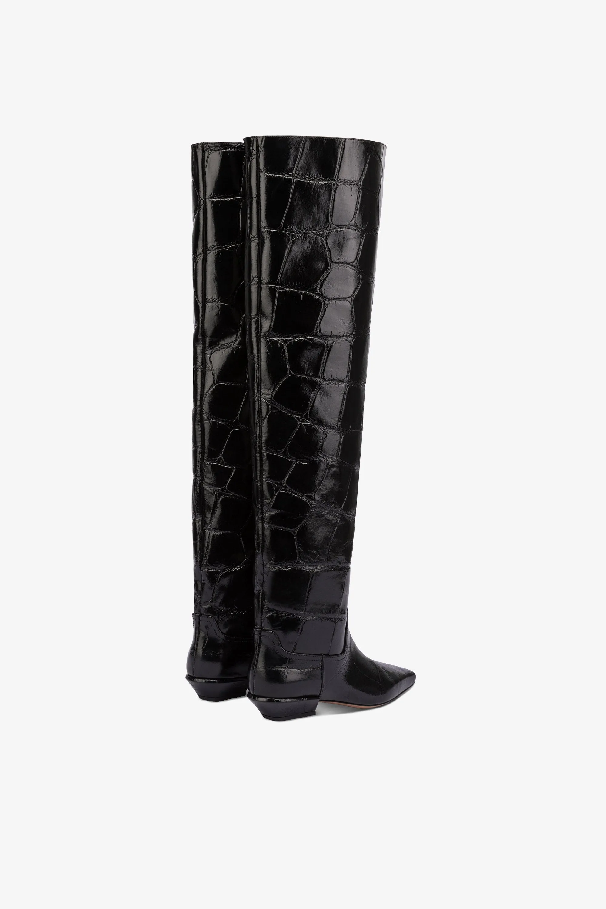 Over-the-knee boots in black croco-embossed leather sold by Paris Texas product image thumbnail 3