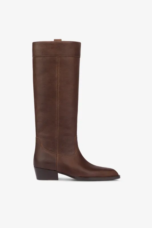 Calf-length boots in soft mulberry pebble leather sold by Paris Texas