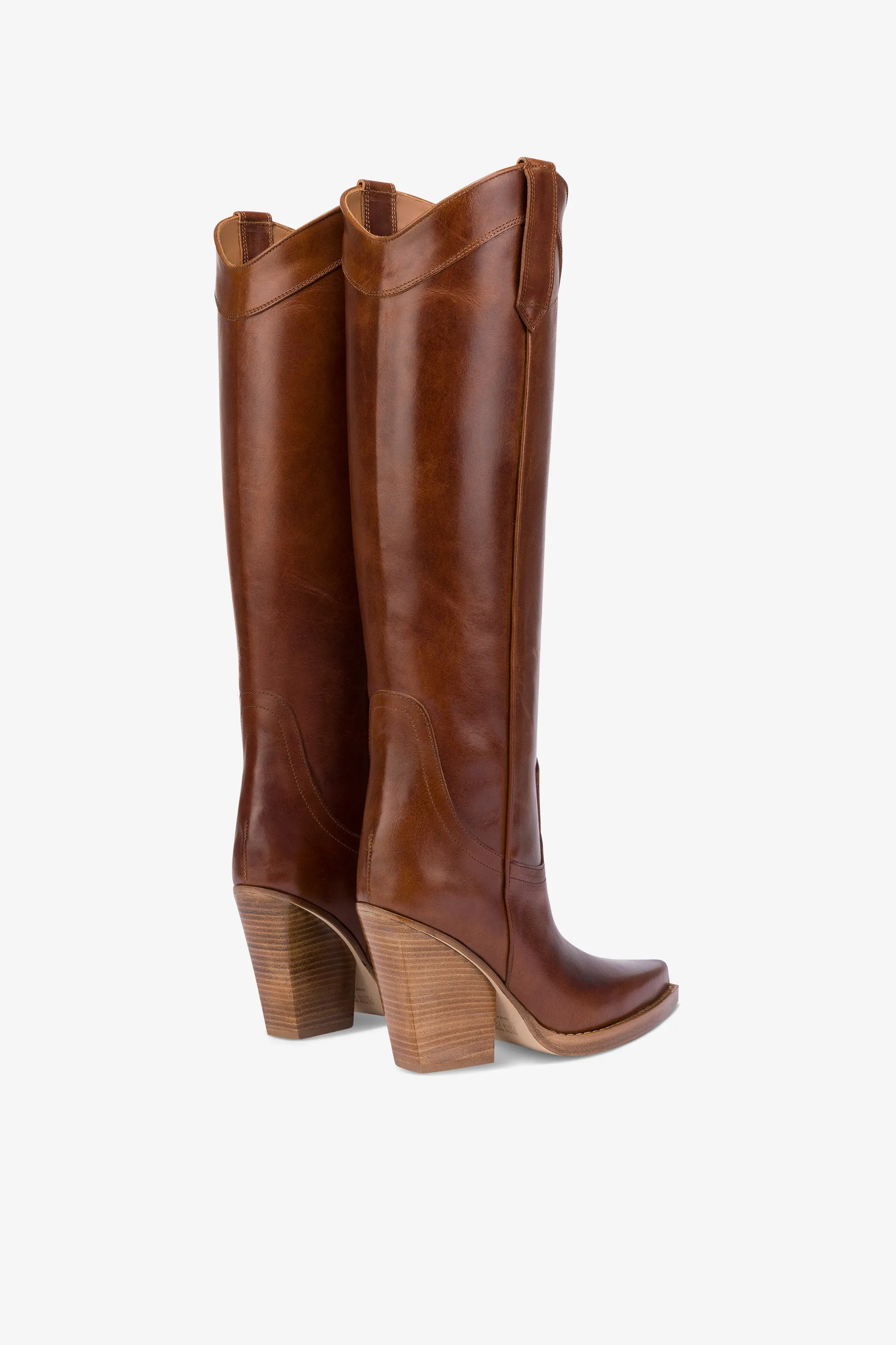 Pointed knee-high boots in shiny vintage leather sold by Paris Texas product image thumbnail 3