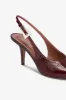 Sharp, pointed slingback pumps in hevea soft croco-embossed leather sold by Paris Texas