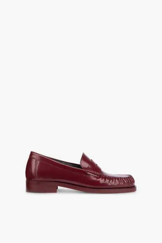 Loafer shoes in soft pinot noir brushed leather sold by Paris Texas