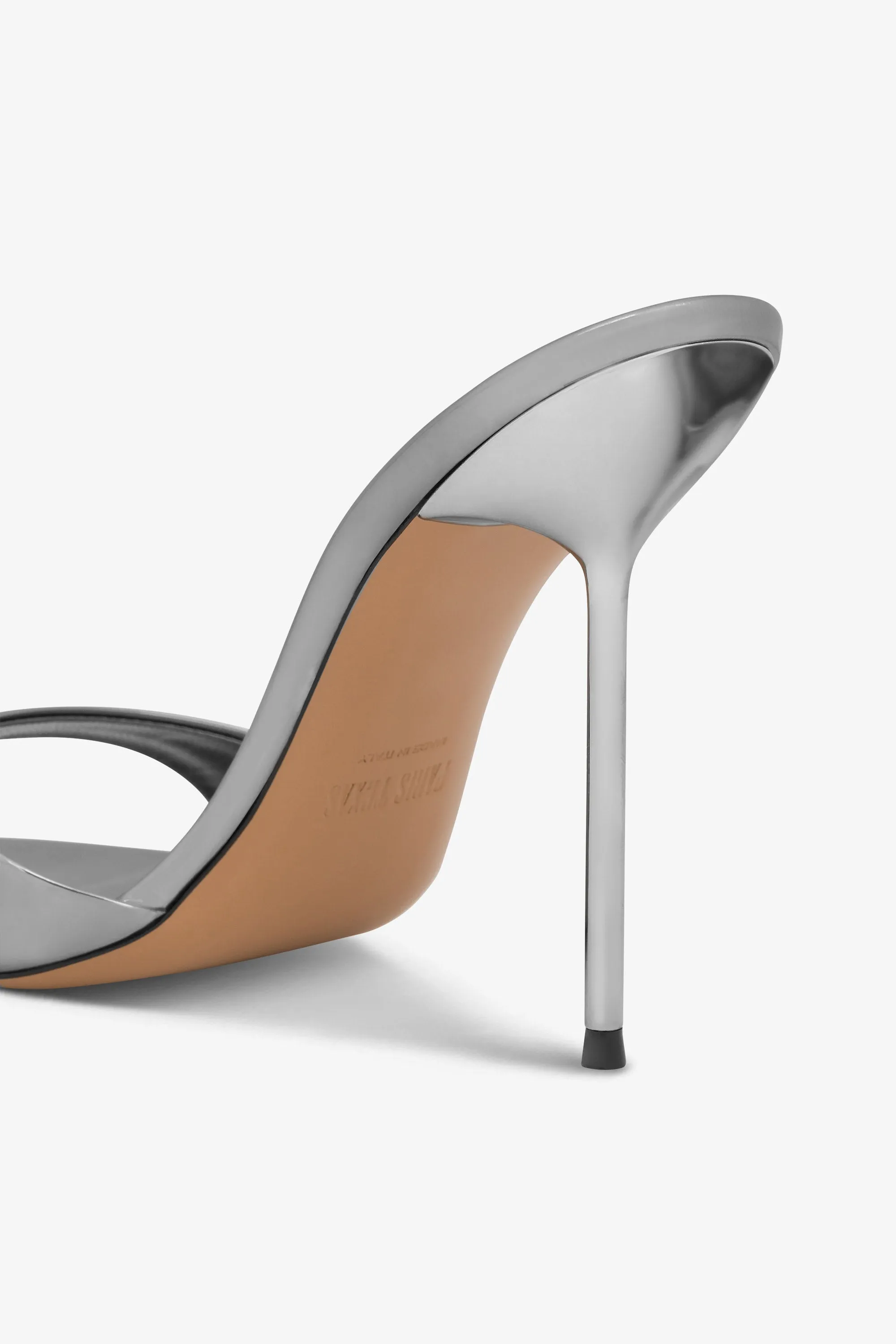 Almond-toe mules in gunmetal mirror-effect leather sold by Paris Texas product image thumbnail 5