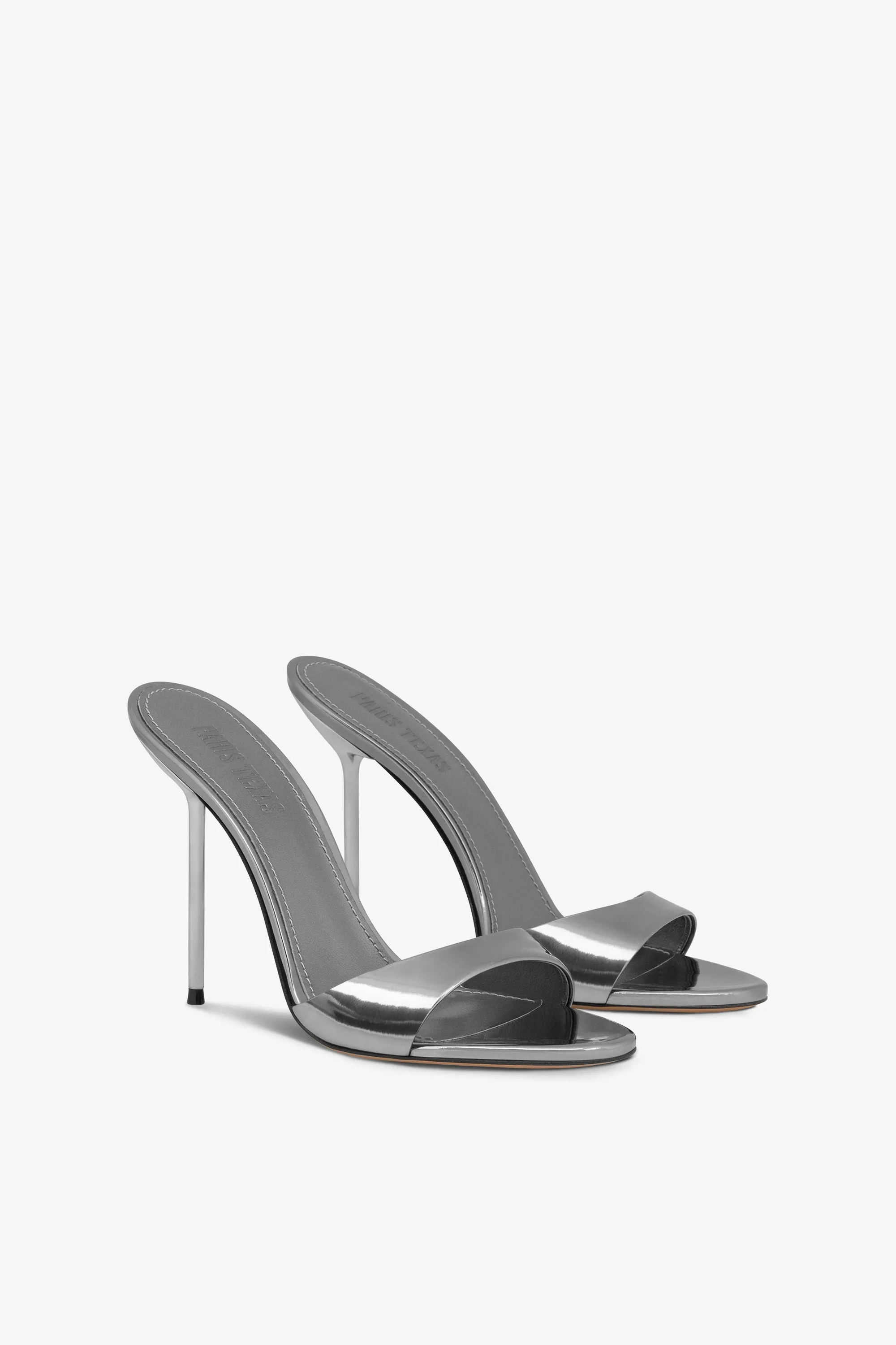Almond-toe mules in gunmetal mirror-effect leather sold by Paris Texas product image thumbnail 2