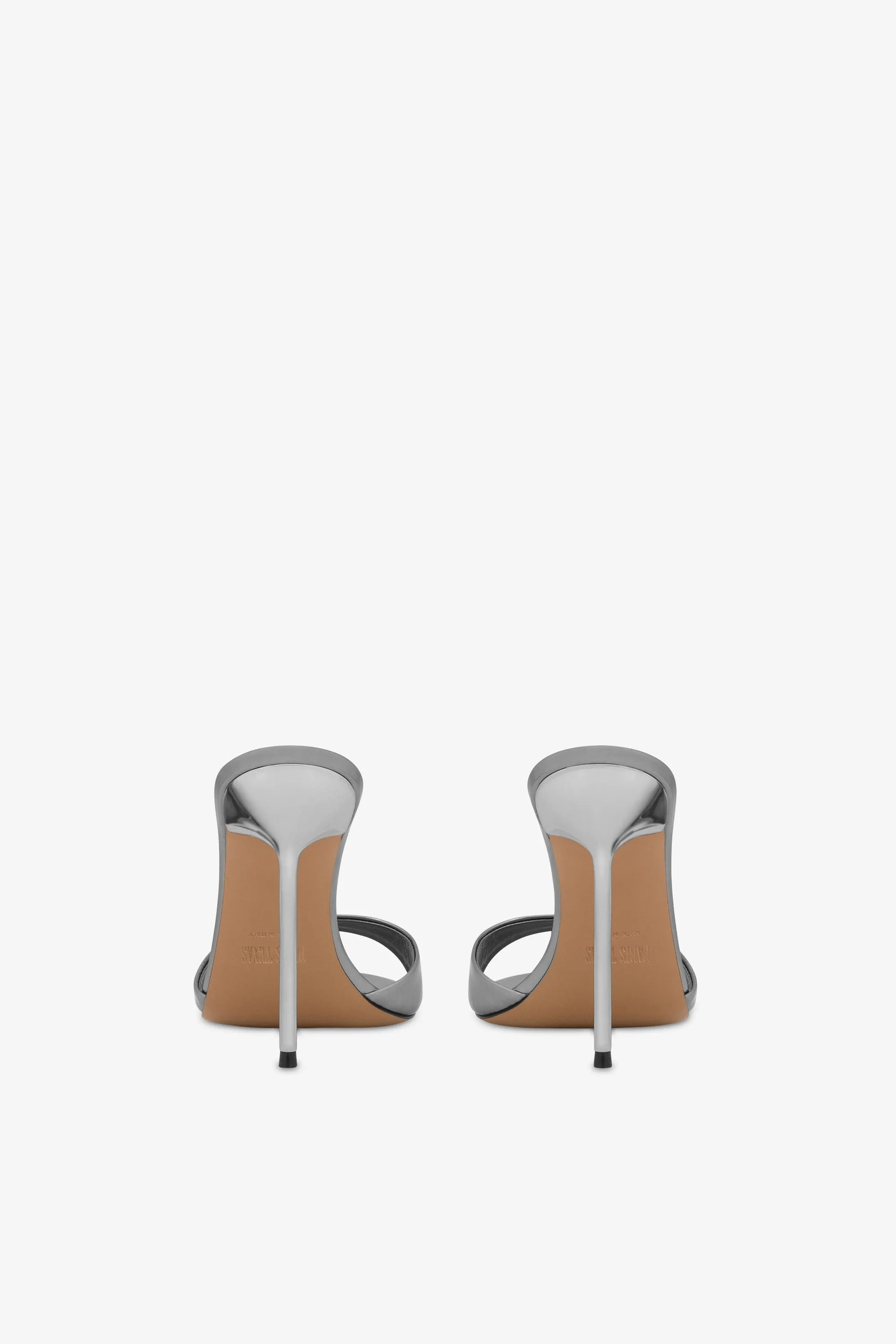Almond-toe mules in gunmetal mirror-effect leather sold by Paris Texas product image thumbnail 4