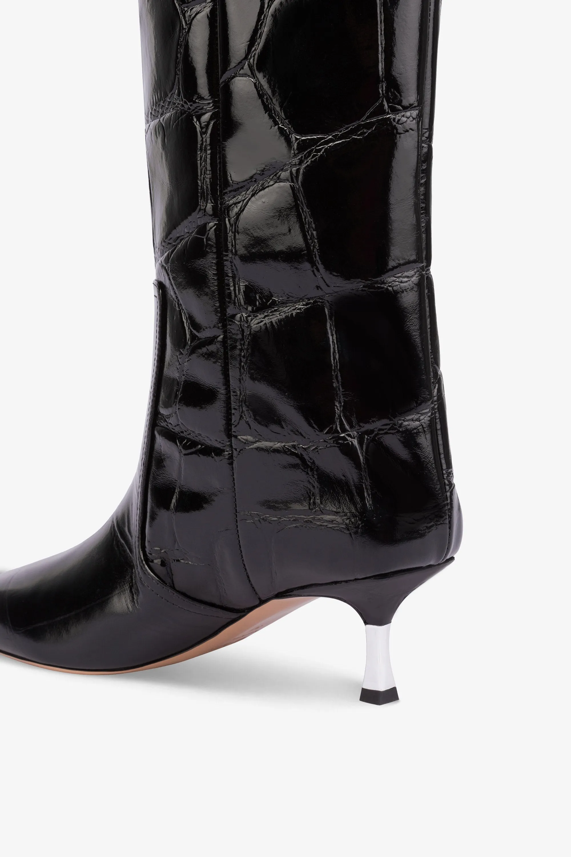 Knee-high boots in black croco-embossed leather sold by Paris Texas product image thumbnail 5