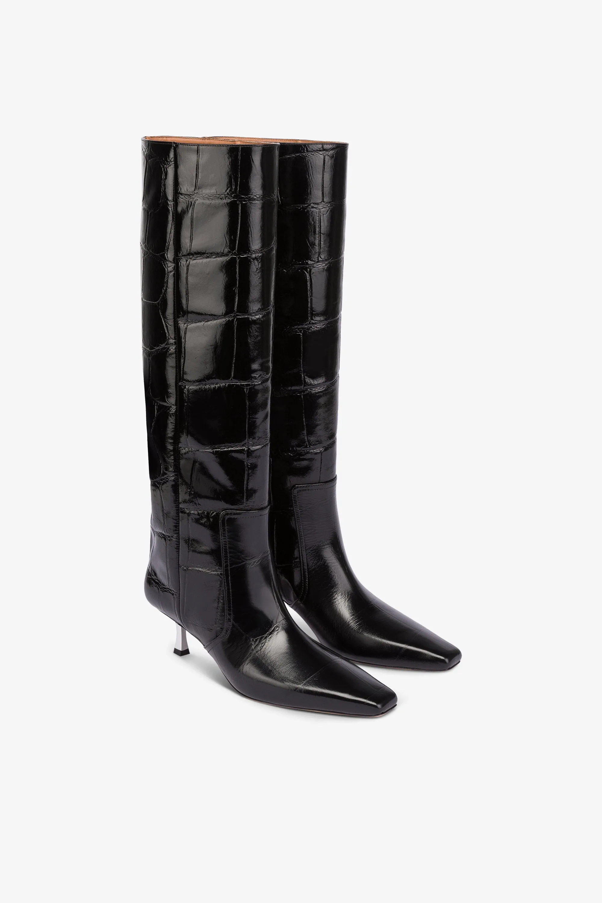 Knee-high boots in black croco-embossed leather sold by Paris Texas product image thumbnail 2