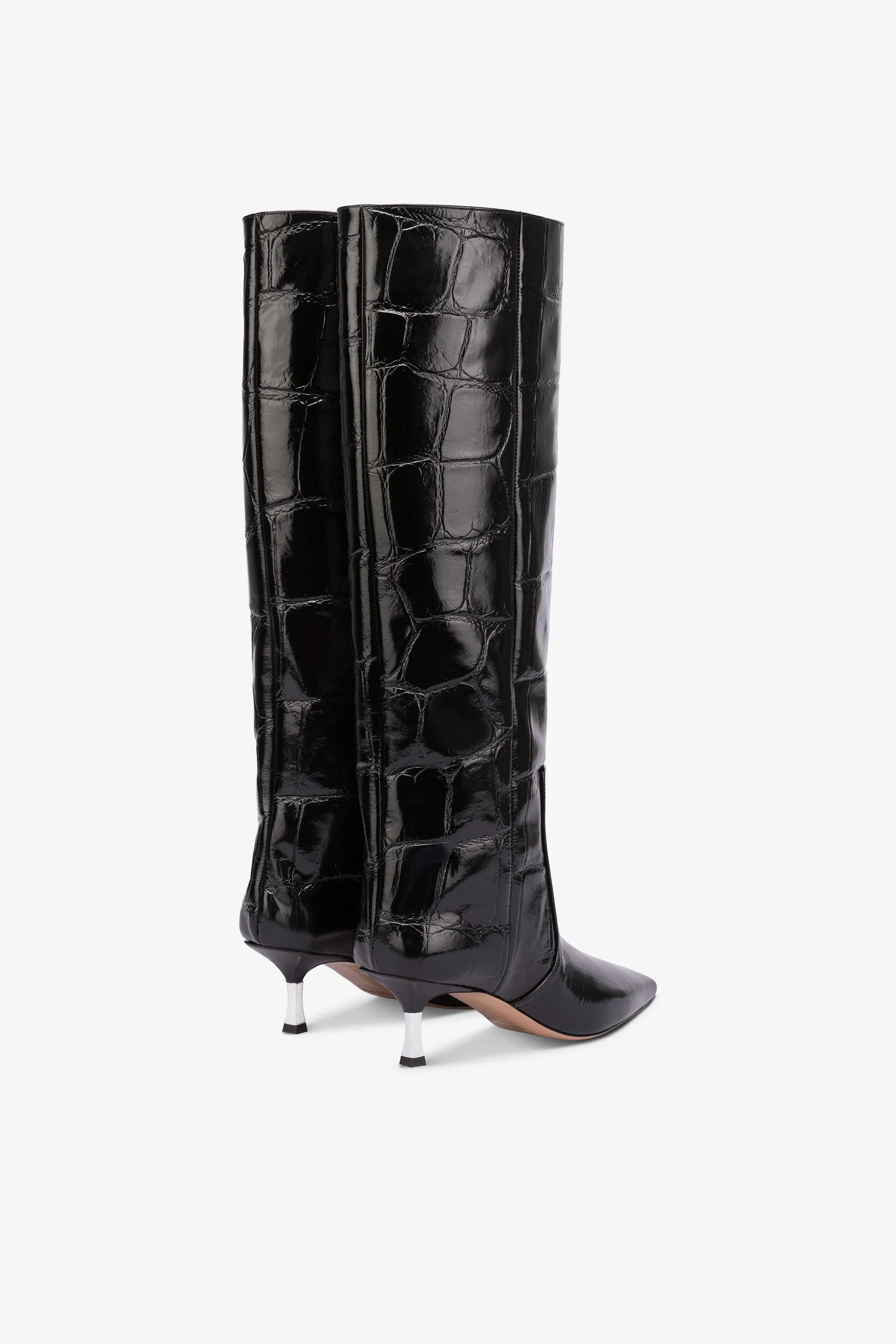 Knee-high boots in black croco-embossed leather sold by Paris Texas product image thumbnail 3