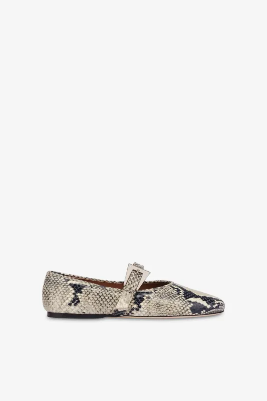 Ballet flats in natural python-printed leather sold by Paris Texas