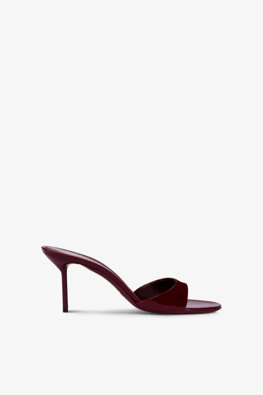 Almond-toe mules in patent rouge noir leather made by Paris Texas
