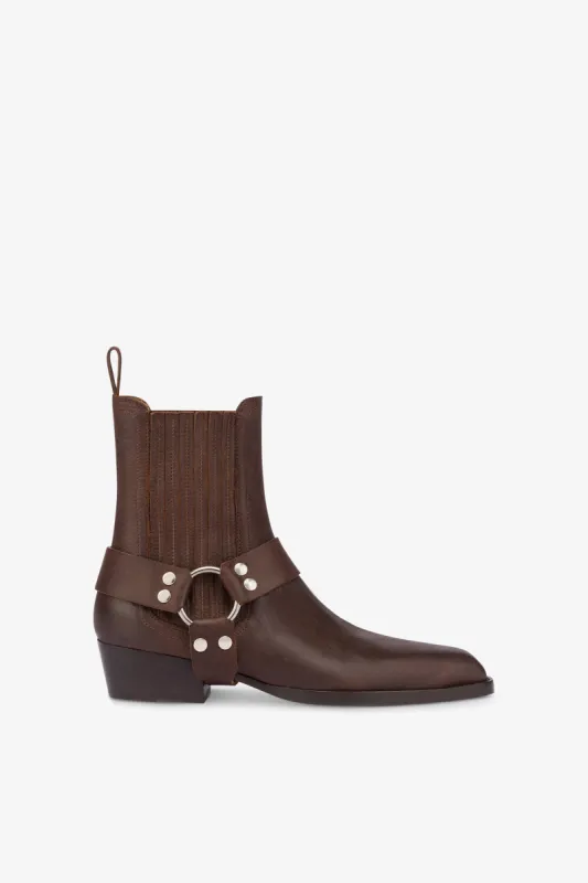 Rounded ankle boots in soft mulberry pebble leather sold by Paris Texas