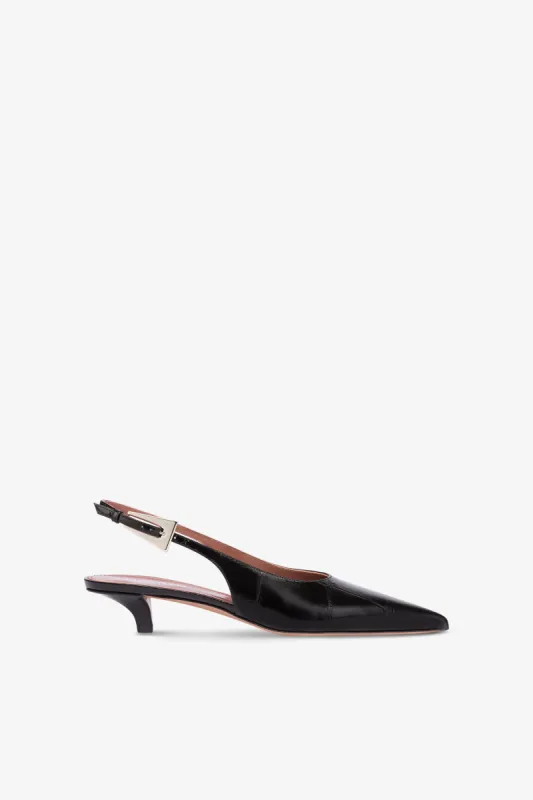 Slingback sandals in black maxi soft croco-embossed leather sold by Paris Texas