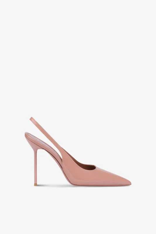 Sharp, pointed slingbacks in patent Texas pink leather sold by Paris Texas
