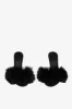 Mules in black satin and faux fur sold by Paris Texas