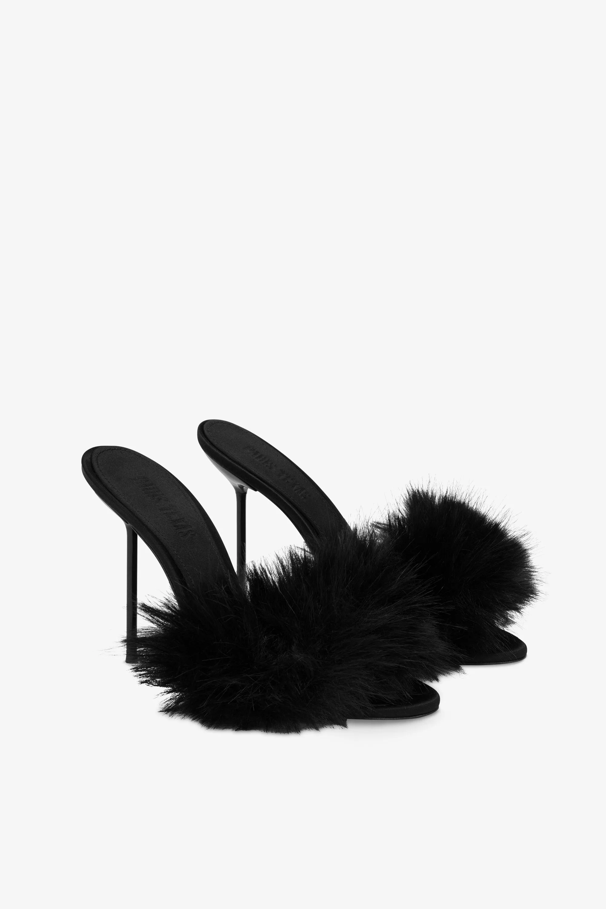 Mules in black satin and faux fur sold by Paris Texas product image thumbnail 2