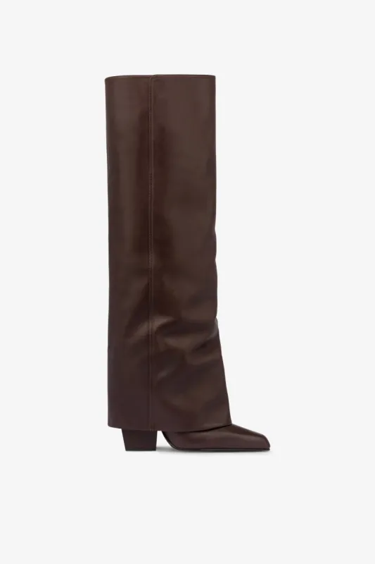 Fold-over boots in mocha leather made by Paris Texas