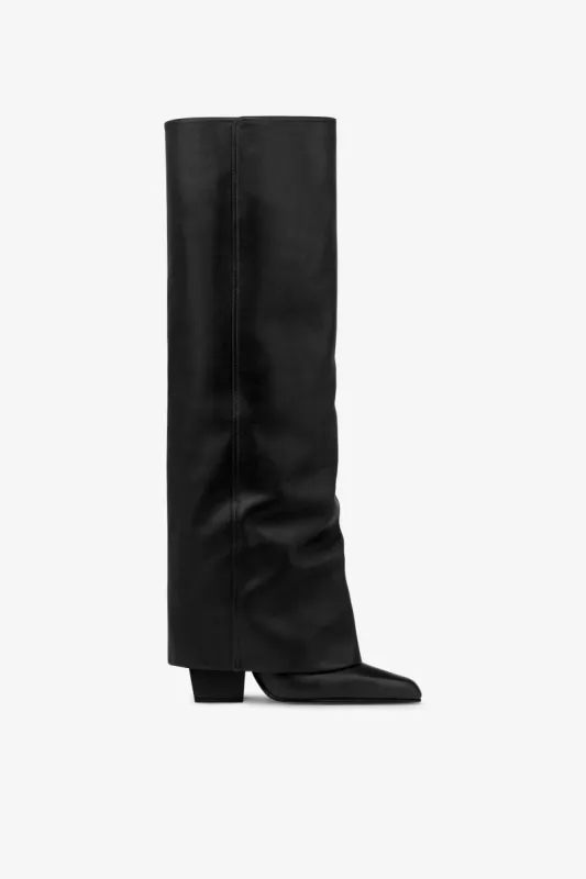 Fold-over boots in black leather sold by Paris Texas