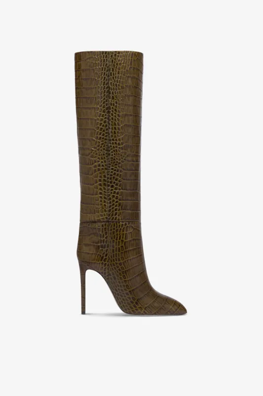 Boots in safari-colored croco-embossed leather sold by Paris Texas