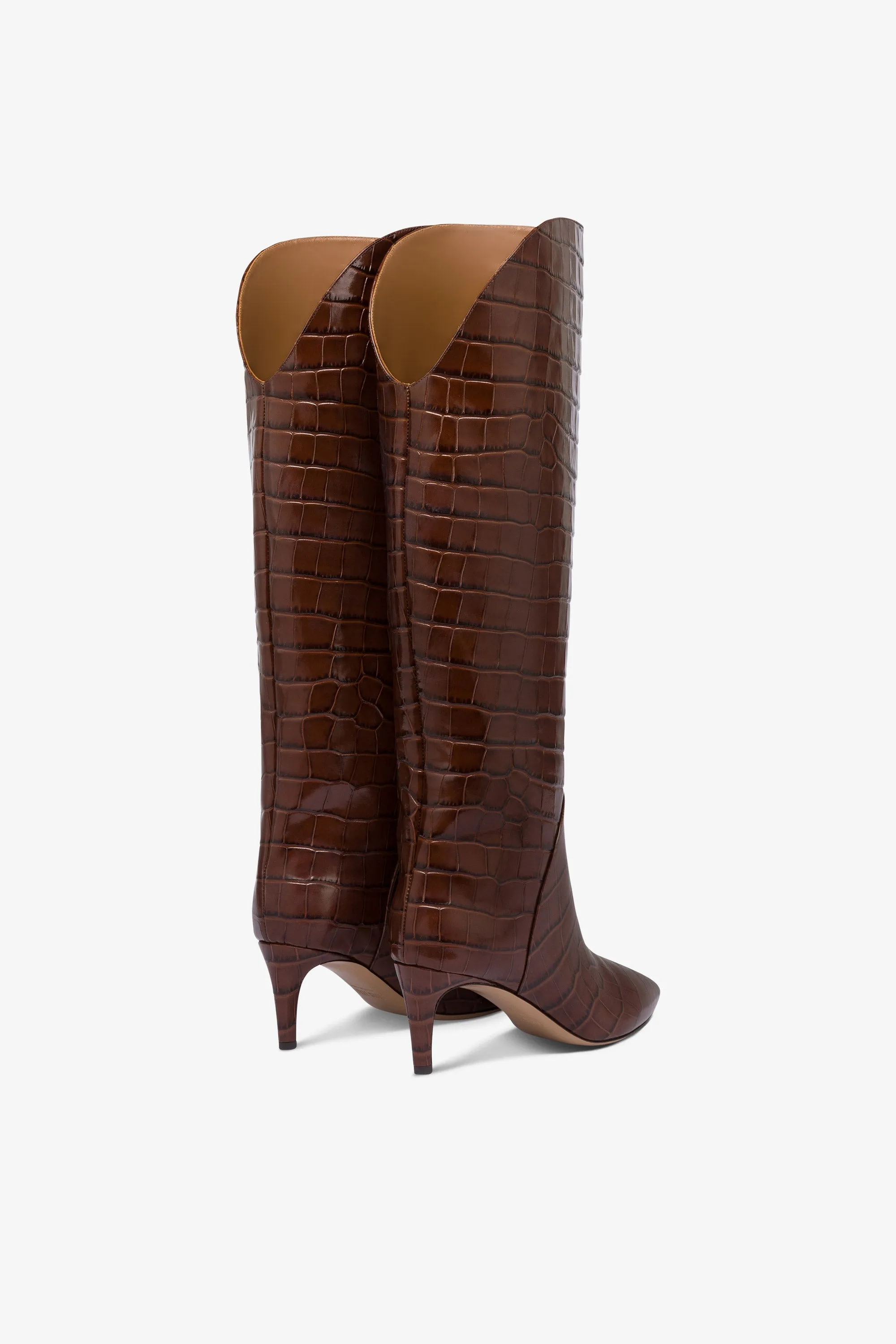Boots in chocolate croco-embossed leather sold by Paris Texas product image thumbnail 3