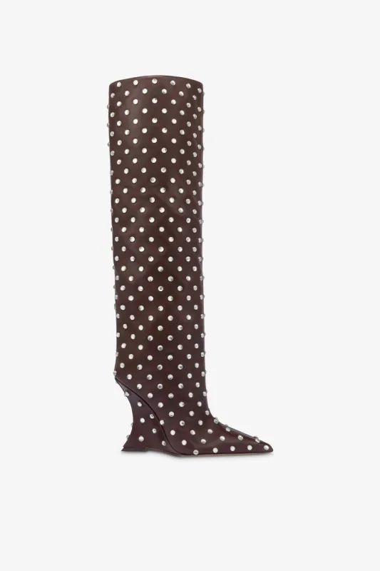 Boots in mocha and crystal-studded leather sold by Paris Texas