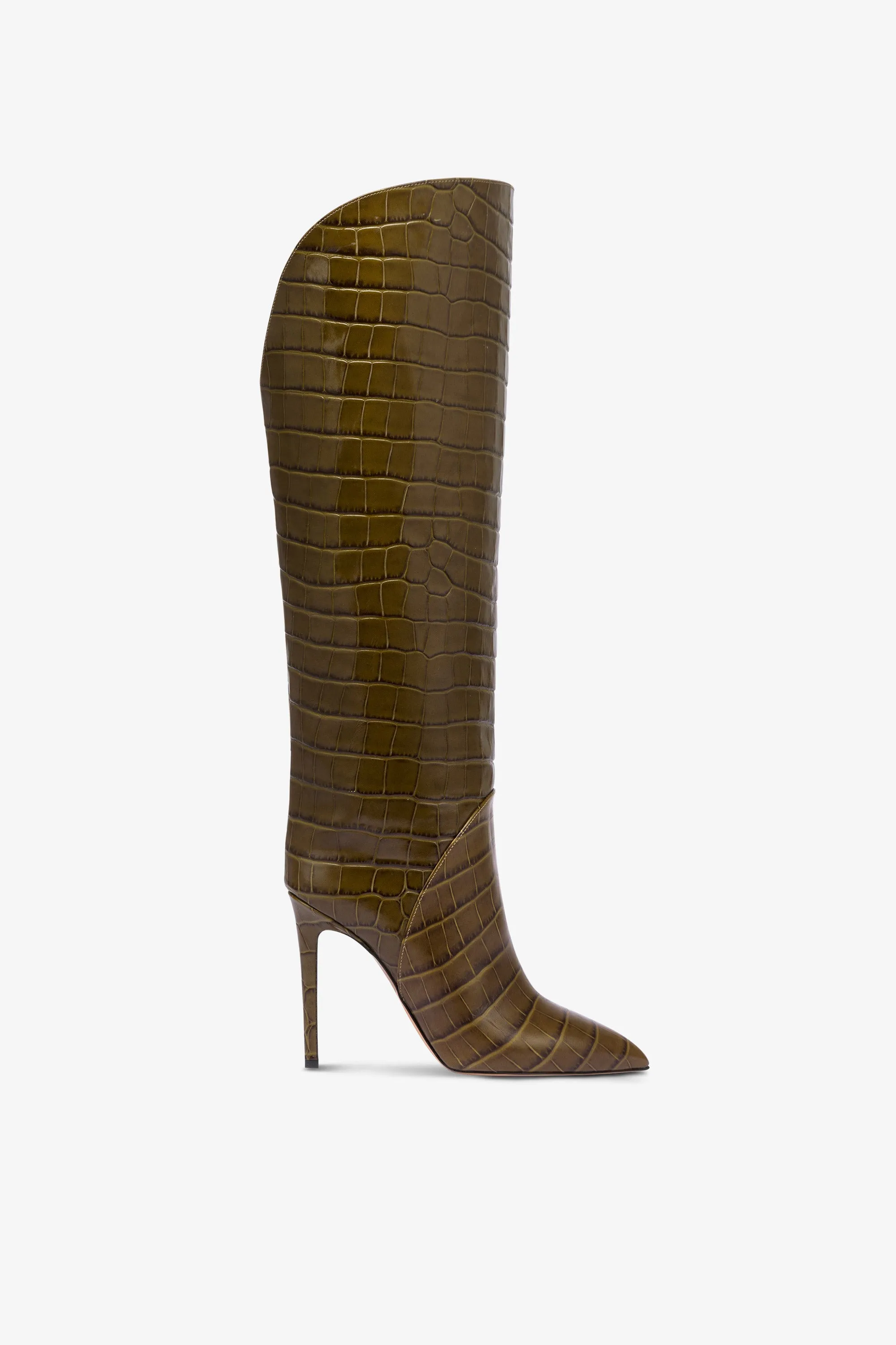 Boots in winter moss croco-embossed leather sold by Paris Texas