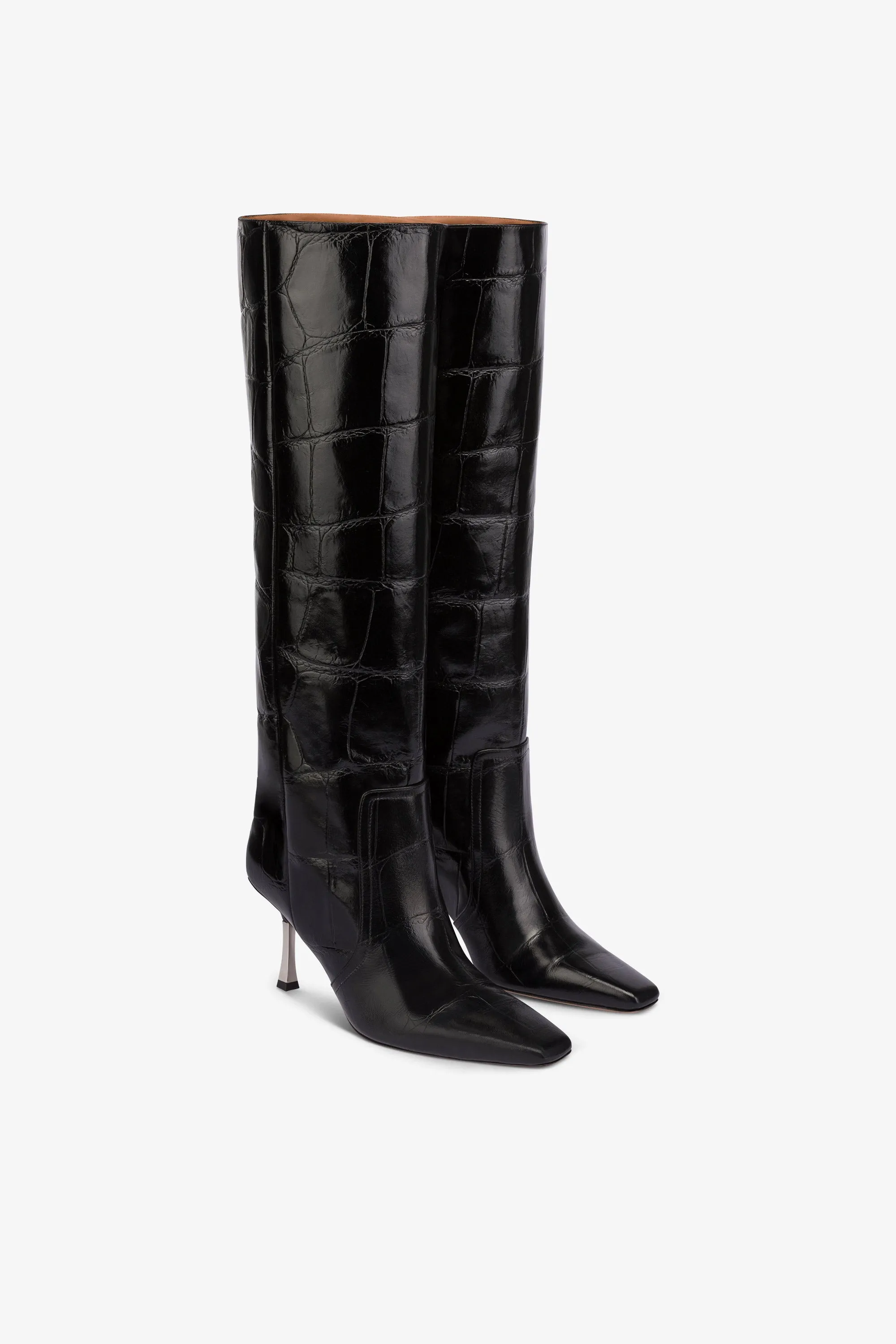 Long, pointed boots in black maxi soft croco-embossed leather sold by Paris Texas product image thumbnail 2