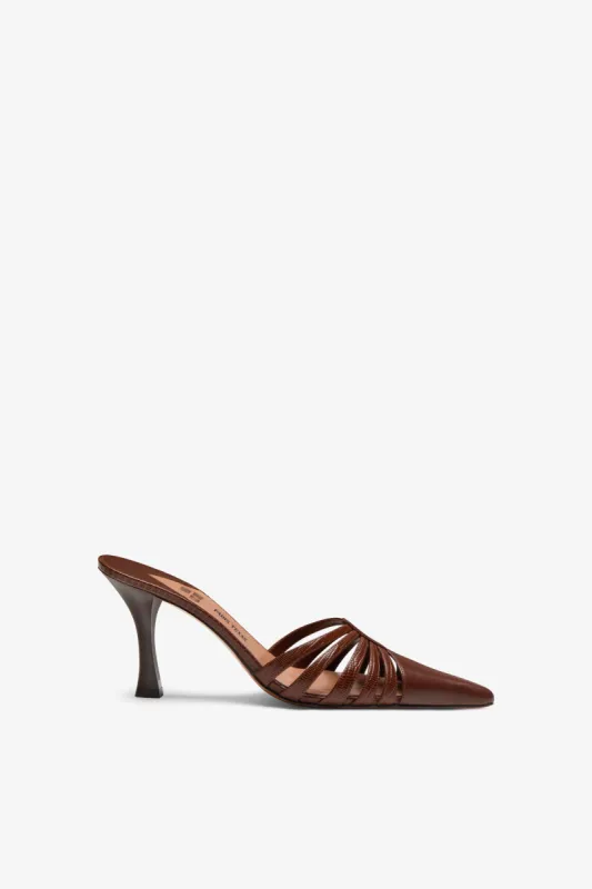 Brown leather cut-out mule sold by Paris Texas