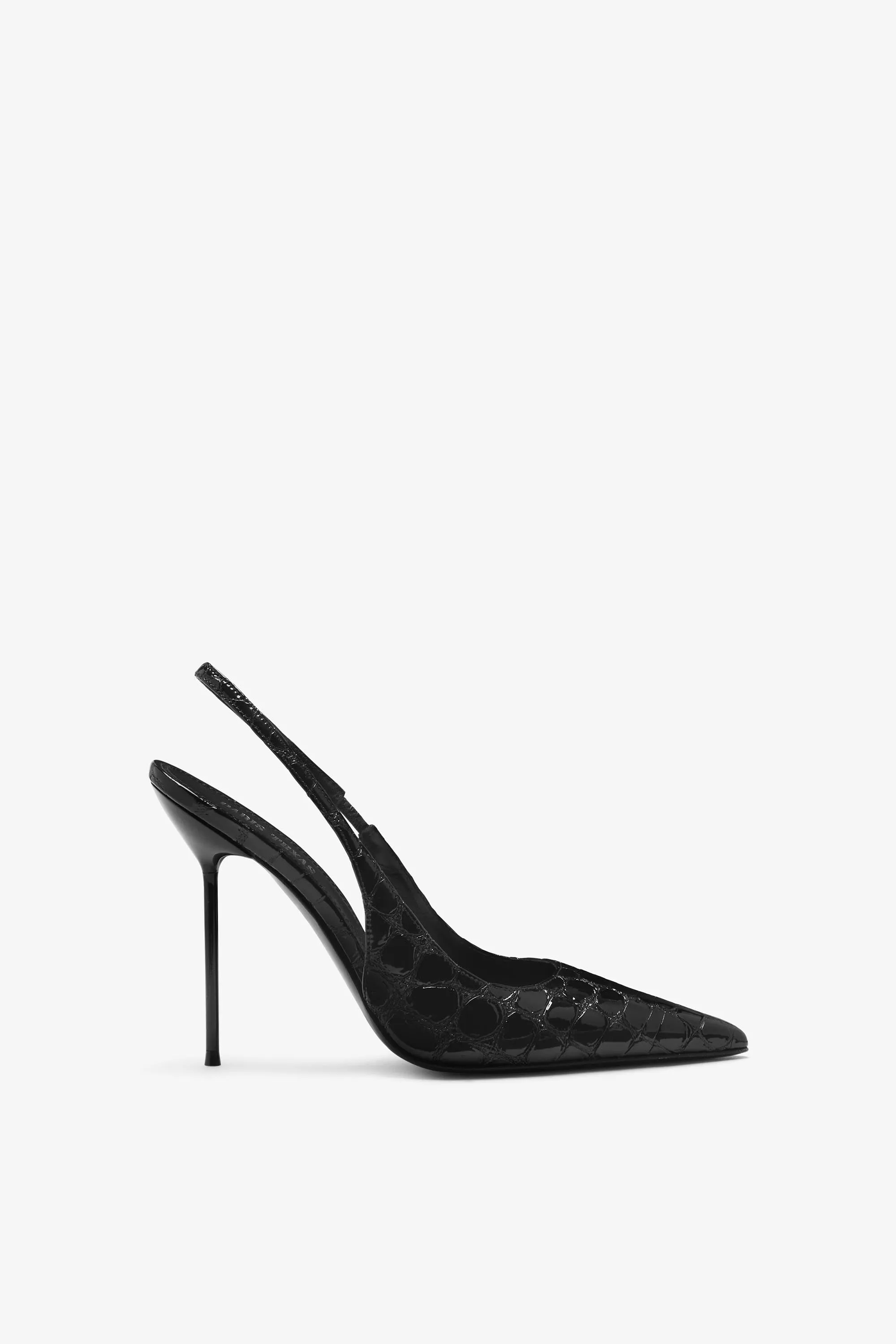 Black embossed leather slingback sold by Paris Texas