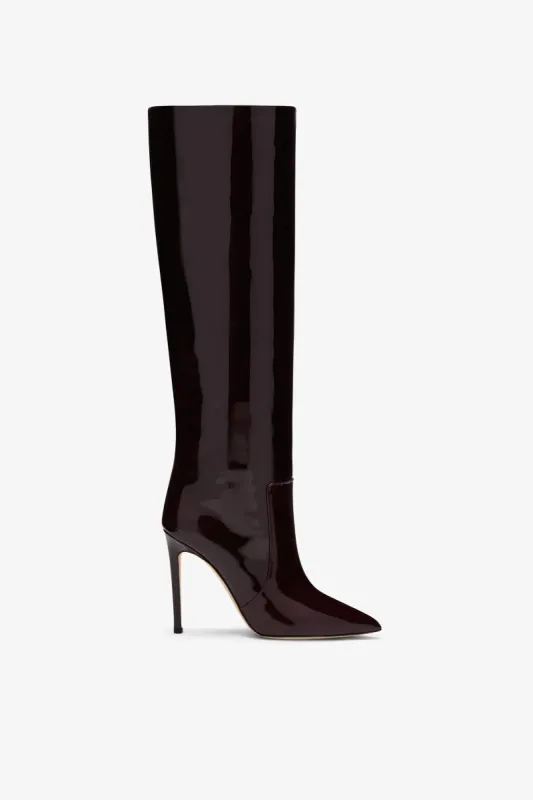 Rouge noir patent stiletto boots sold by Paris Texas