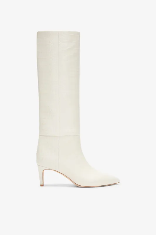 White croc-effect leather heel 60 boots sold by Paris Texas