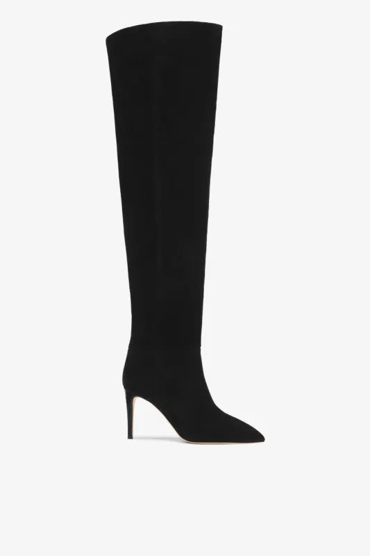Black calf suede heel 85 over the knee boots sold by Paris Texas