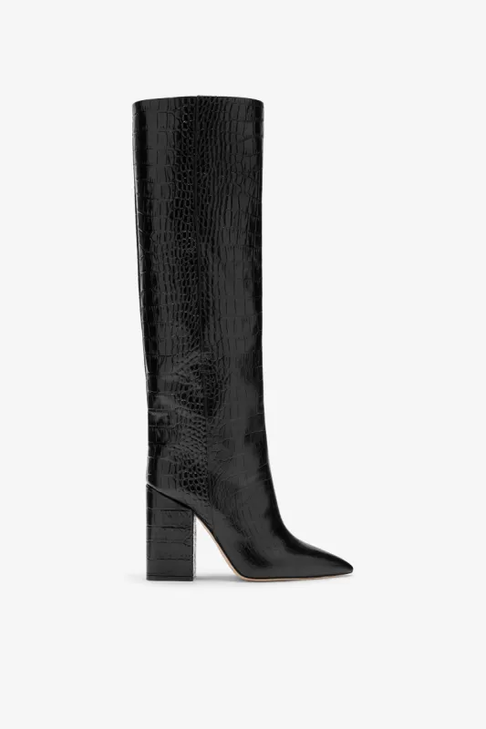 Black croc-effect leather boots sold by Paris Texas