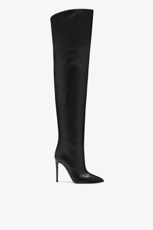 Black nappa leather stiletto over the knee boots sold by Paris Texas