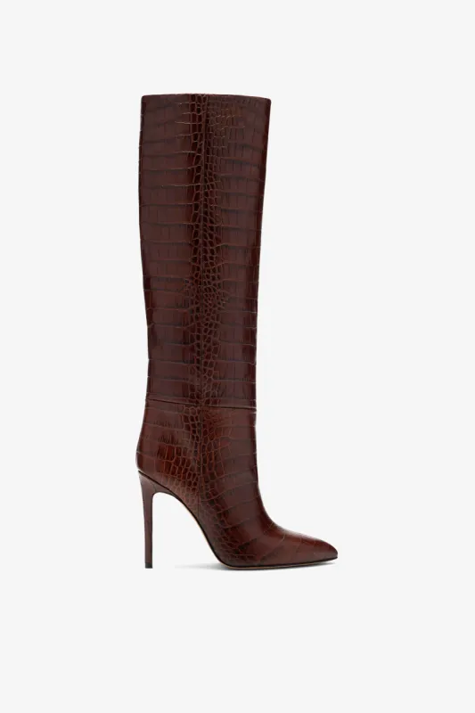 Choc brown embossed leather boot sold by Paris Texas