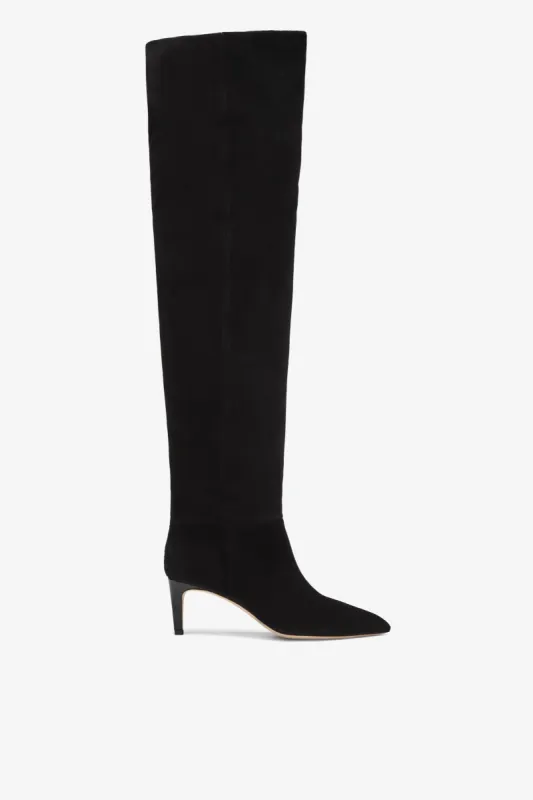 Black calf suede heel 60 over the knee boots sold by Paris Texas