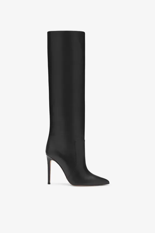 Black nappa leather stiletto boots sold by Paris Texas