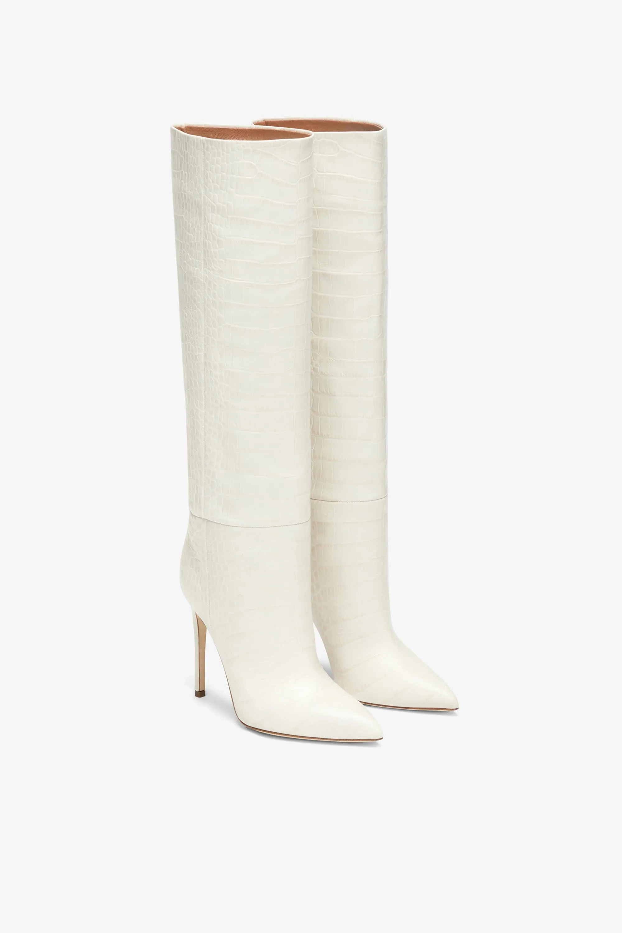 White croc-effect leather stiletto boots sold by Paris Texas product image thumbnail 2